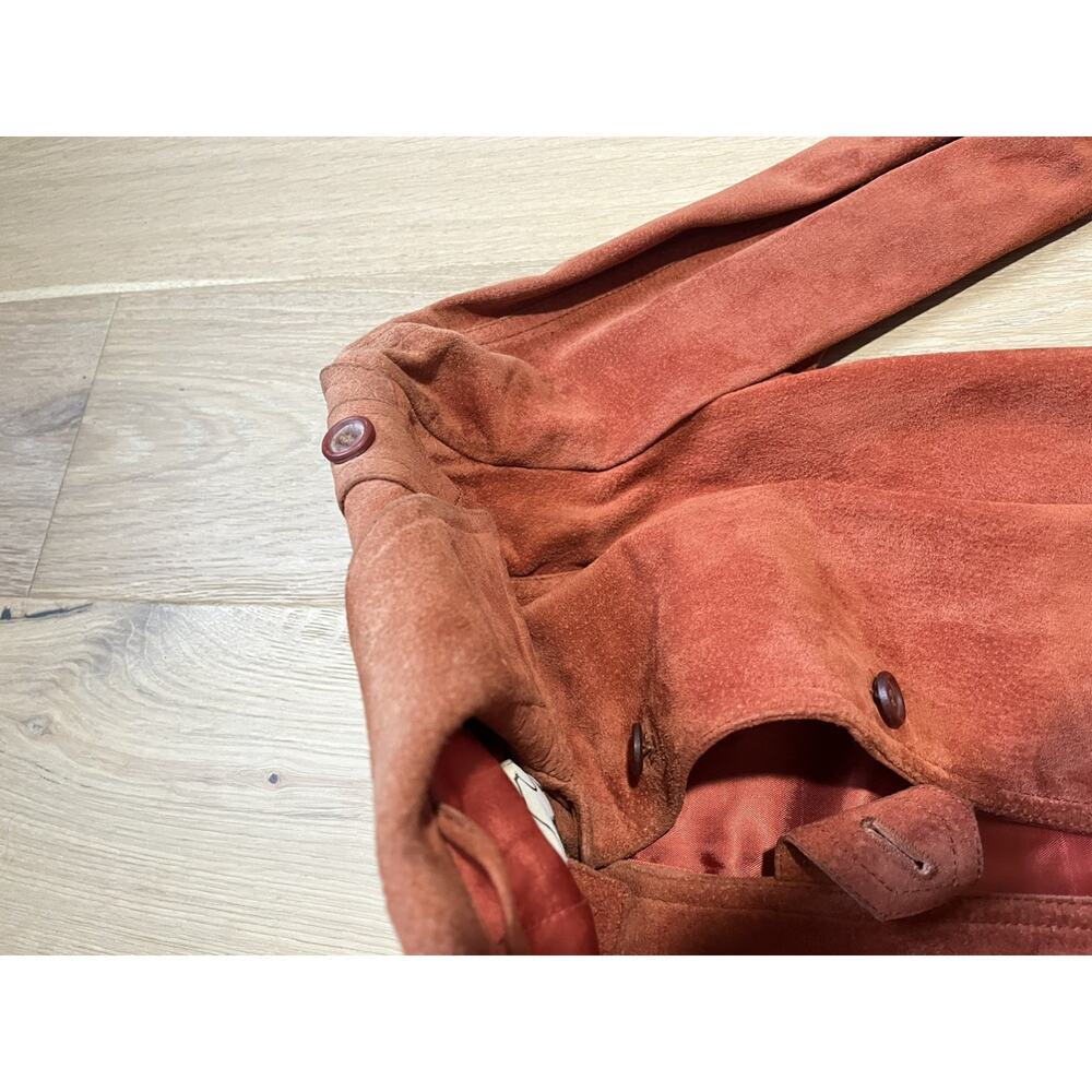1970s Vintage Cognac Suede Leather Duster Coat Sz 10 Made in Brazil Streetwear - Picture 12 of 16